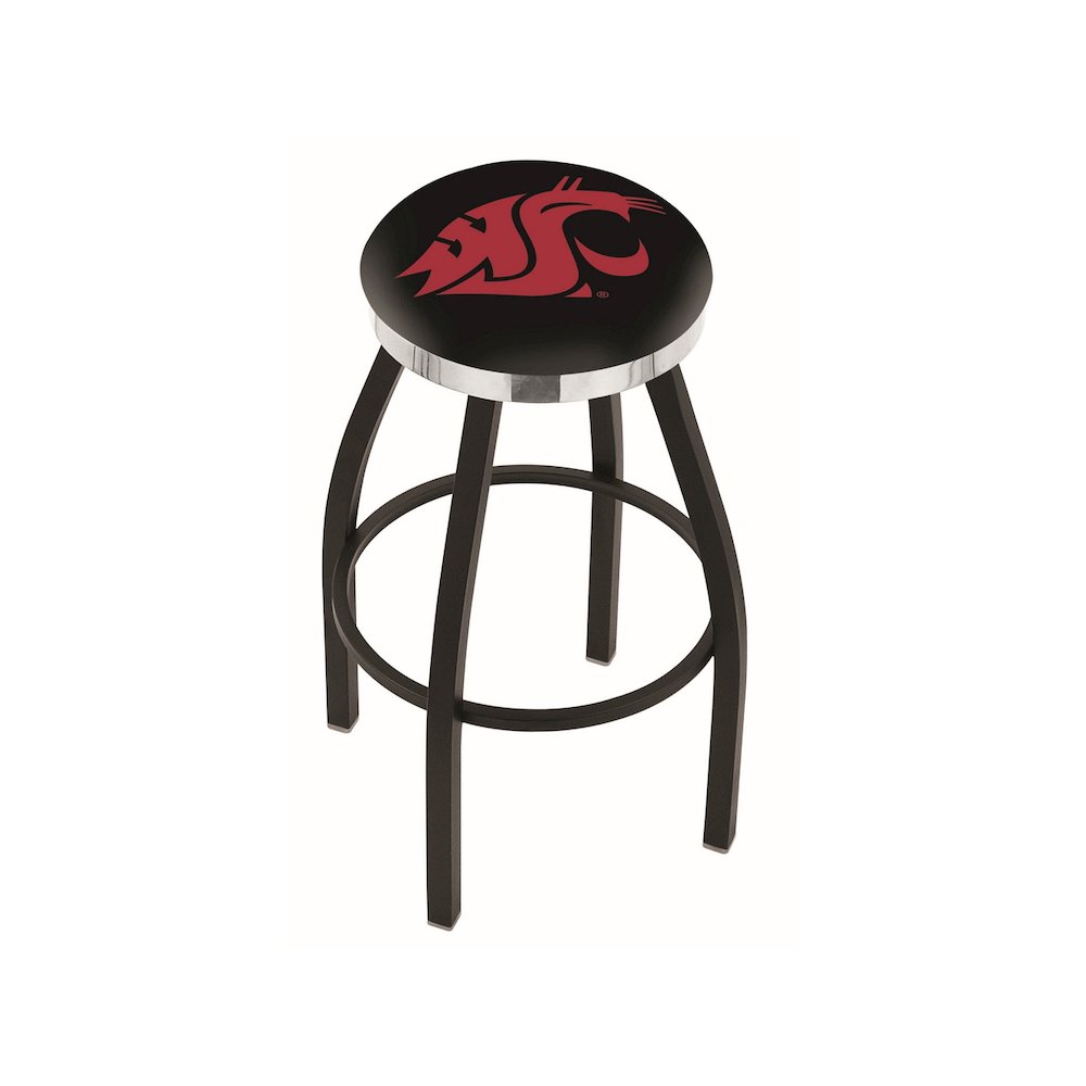 36" L8B2C - Black Wrinkle Washington State Swivel Bar Stool with Chrome Accent Ring by Holland Bar Stool Company. Picture 1