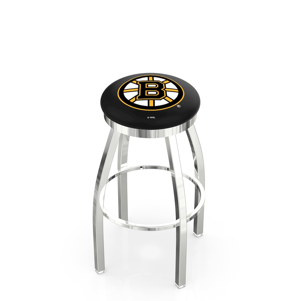 30" L8C2C - Chrome Boston Bruins Swivel Bar Stool with Accent Ring by Holland Bar Stool Company. Picture 1