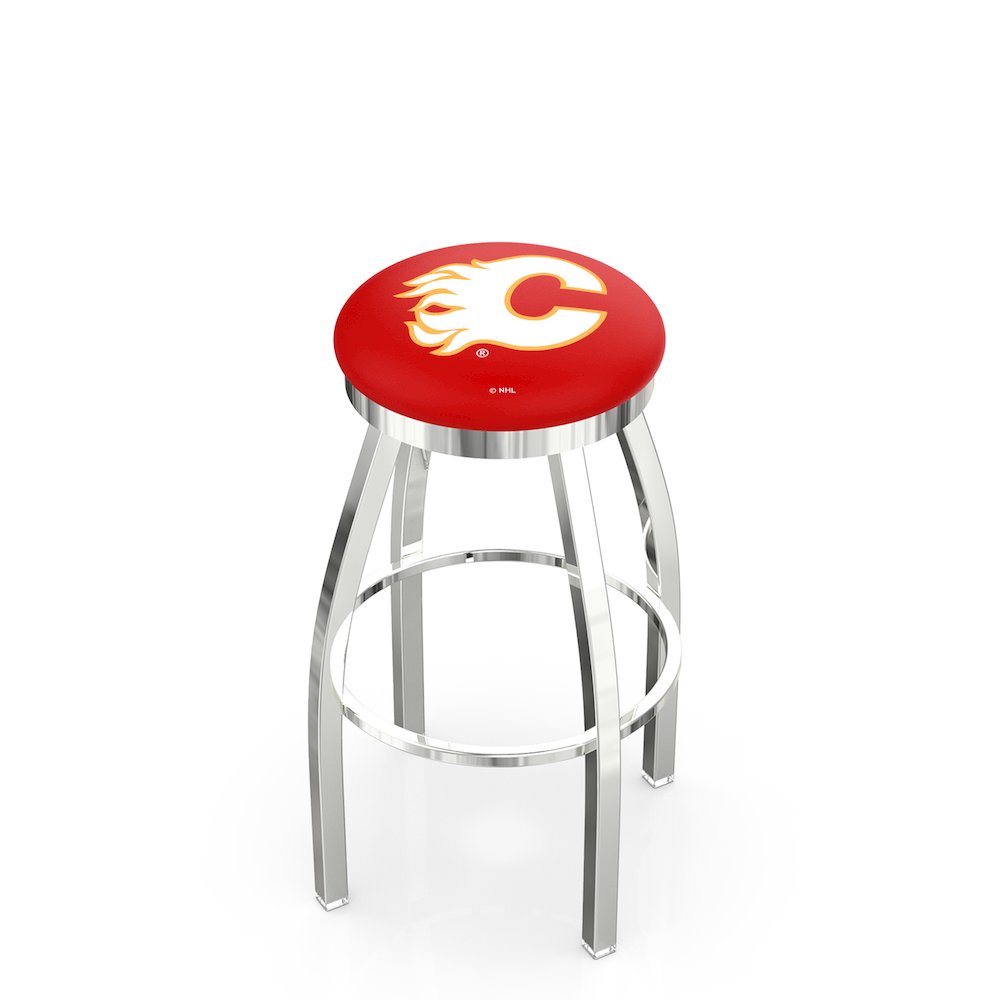 30" L8C2C - Chrome Calgary Flames Swivel Bar Stool with Accent Ring by Holland Bar Stool Company. Picture 1