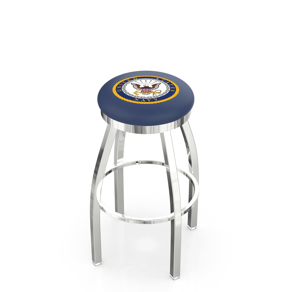 36" L8C2C - Chrome U.S. Navy Swivel Bar Stool with Accent Ring by Holland Bar Stool Company. Picture 1