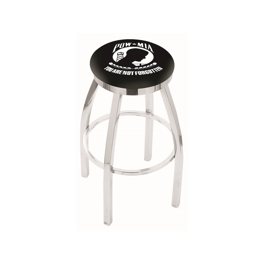 36" L8C2C - Chrome POW/MIA Swivel Bar Stool with Accent Ring by Holland Bar Stool Company. Picture 1