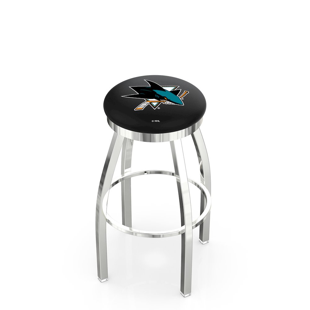 36" L8C2C - Chrome San Jose Sharks Swivel Bar Stool with Accent Ring by Holland Bar Stool Company. Picture 1