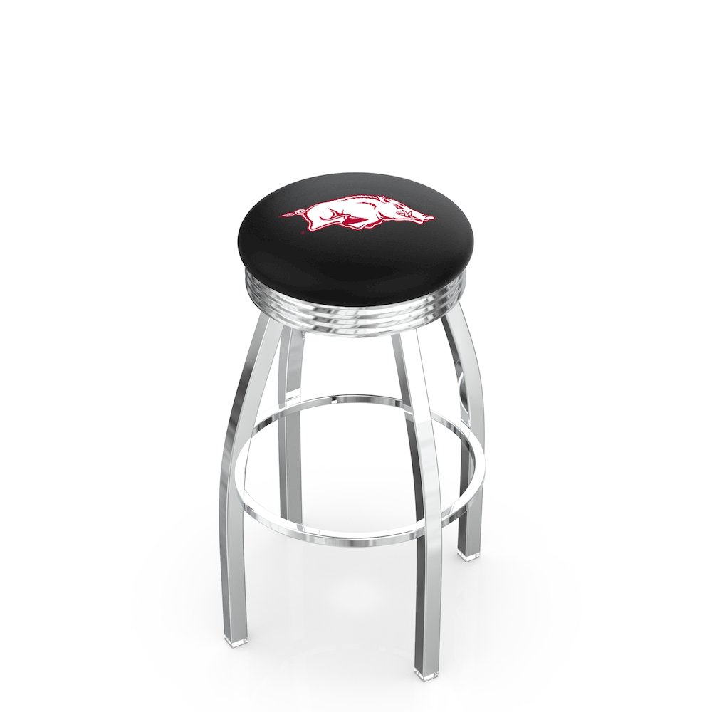 30" L8C3C - Chrome Arkansas Swivel Bar Stool with 2.5" Ribbed Accent Ring by Holland Bar Stool Company. Picture 1