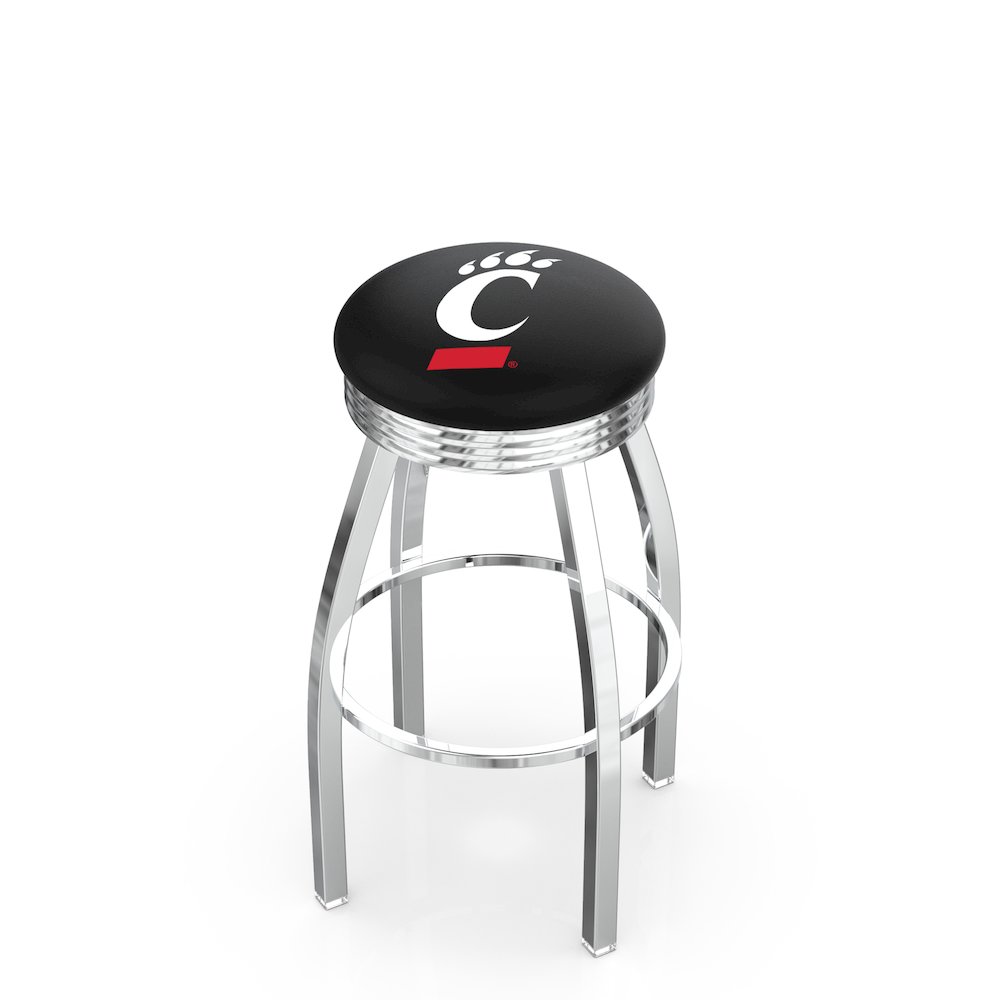 30" L8C3C - Chrome Cincinnati Swivel Bar Stool with 2.5" Ribbed Accent Ring by Holland Bar Stool Company. Picture 1