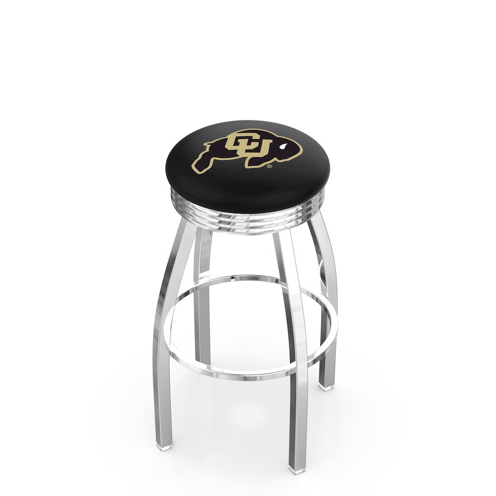 30" L8C3C - Chrome Colorado Swivel Bar Stool with 2.5" Ribbed Accent Ring by Holland Bar Stool Company. Picture 1