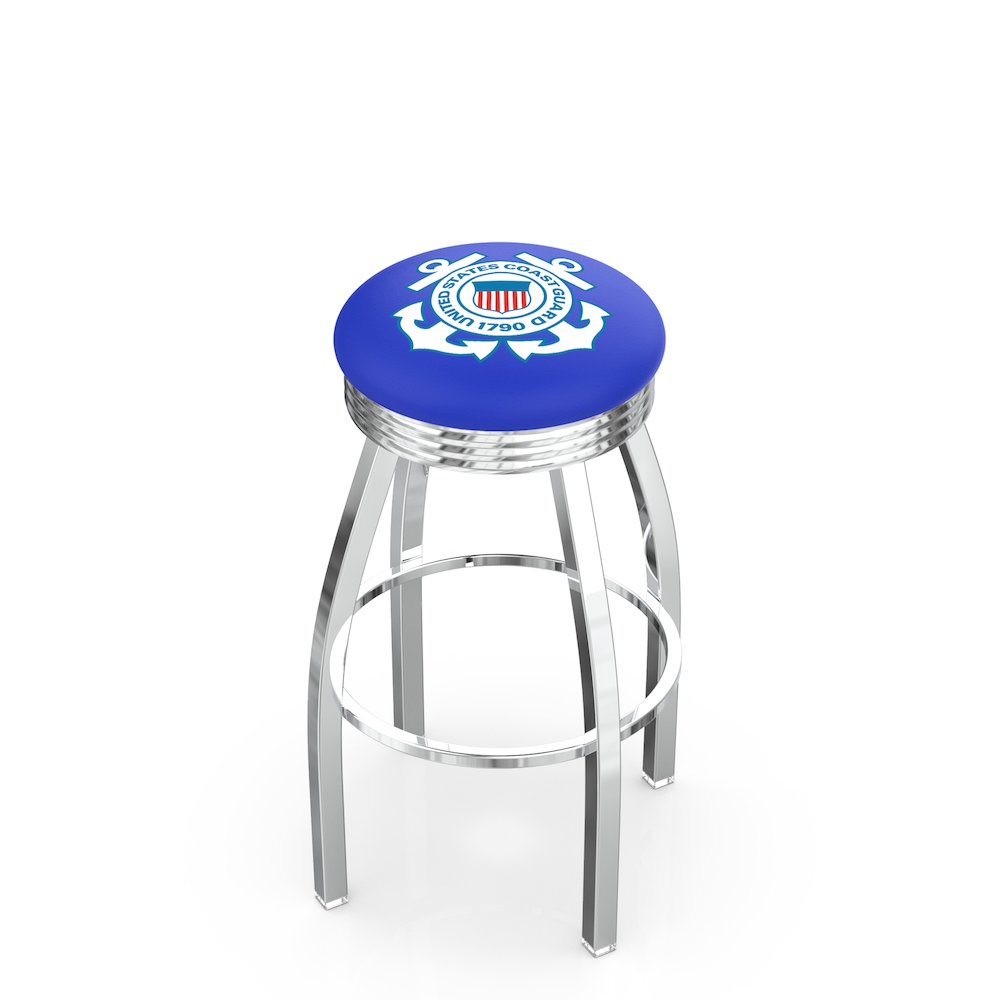 30" L8C3C - Chrome U.S. Coast Guard Swivel Bar Stool with 2.5" Ribbed Accent Ring by Holland Bar Stool Company. Picture 1