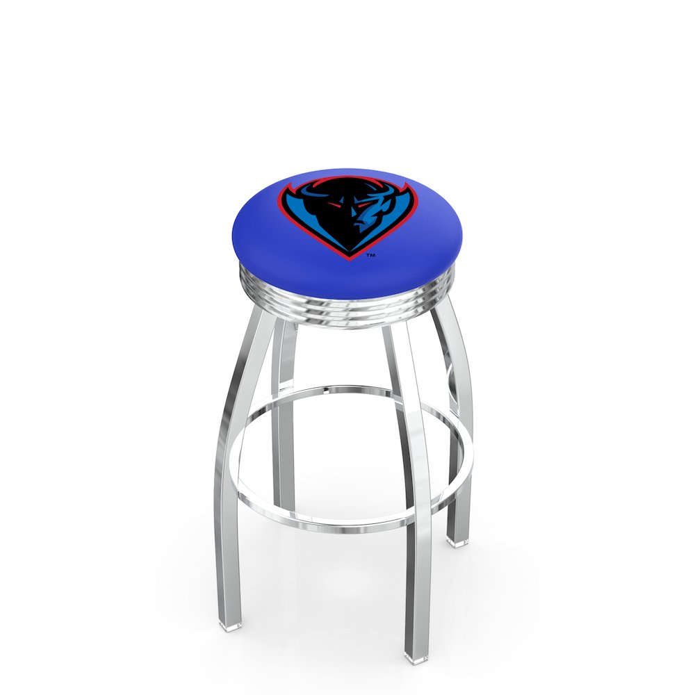 30" L8C3C - Chrome DePaul Swivel Bar Stool with 2.5" Ribbed Accent Ring by Holland Bar Stool Company. Picture 1