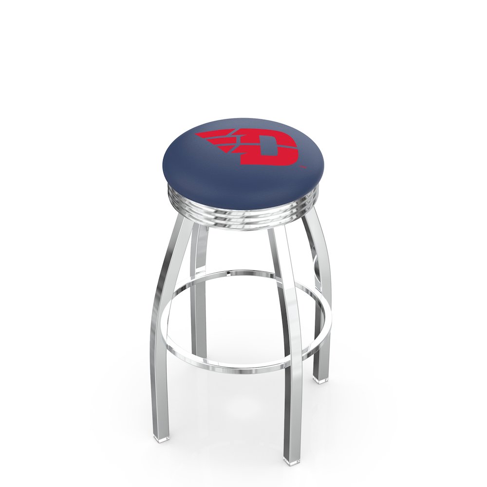 30" L8C3C - Chrome University of Dayton Swivel Bar Stool with 2.5" Ribbed Accent Ring by Holland Bar Stool Company. Picture 1