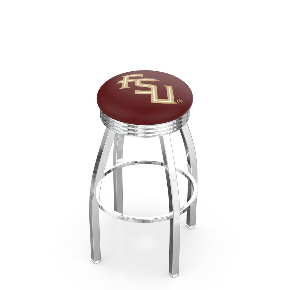 30" L8C3C - Chrome Florida State (Script) Swivel Bar Stool with 2.5" Ribbed Accent Ring by Holland Bar Stool Company. Picture 1