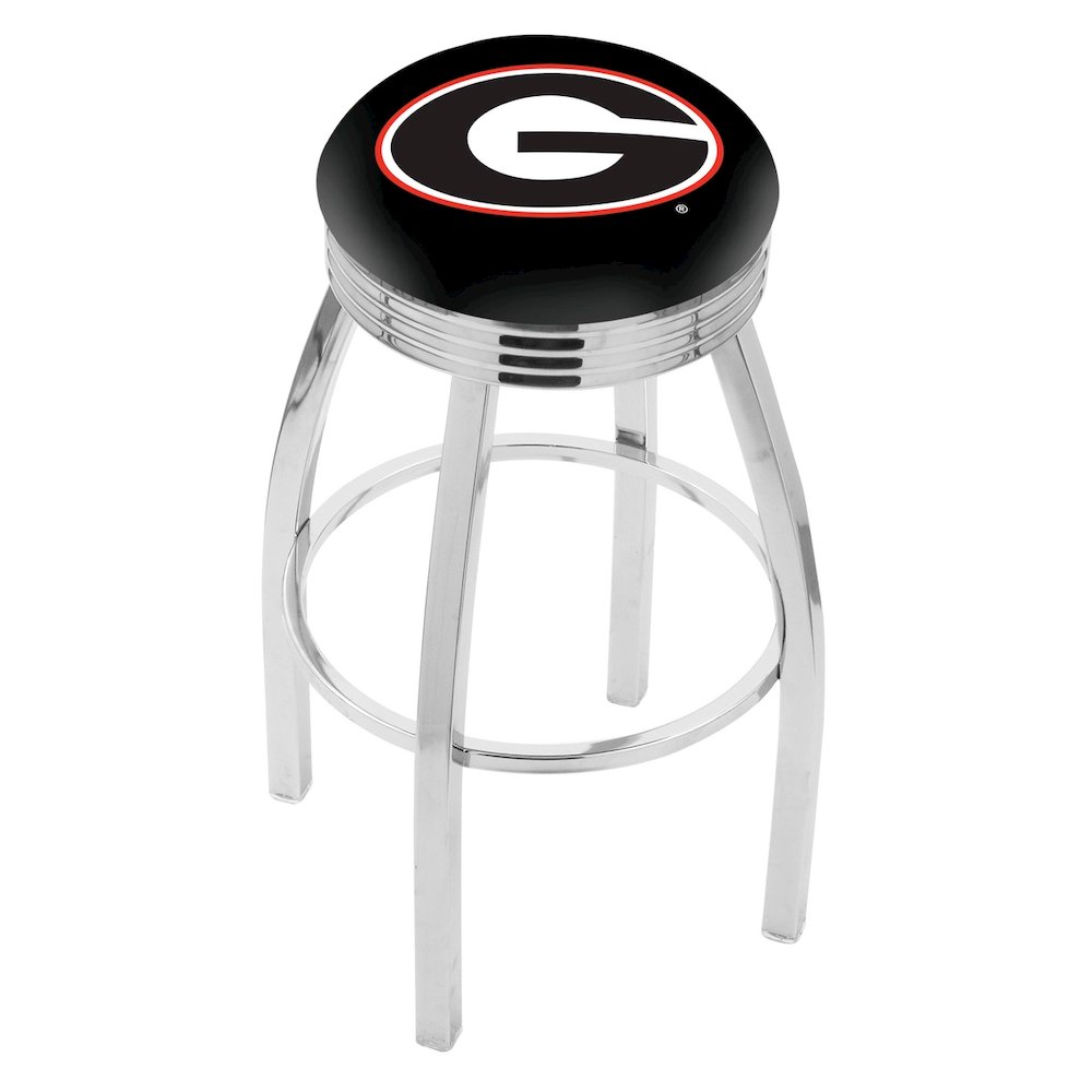 30" L8C3C - Chrome Georgia "G" Swivel Bar Stool with 2.5" Ribbed Accent Ring by Holland Bar Stool Company. Picture 1