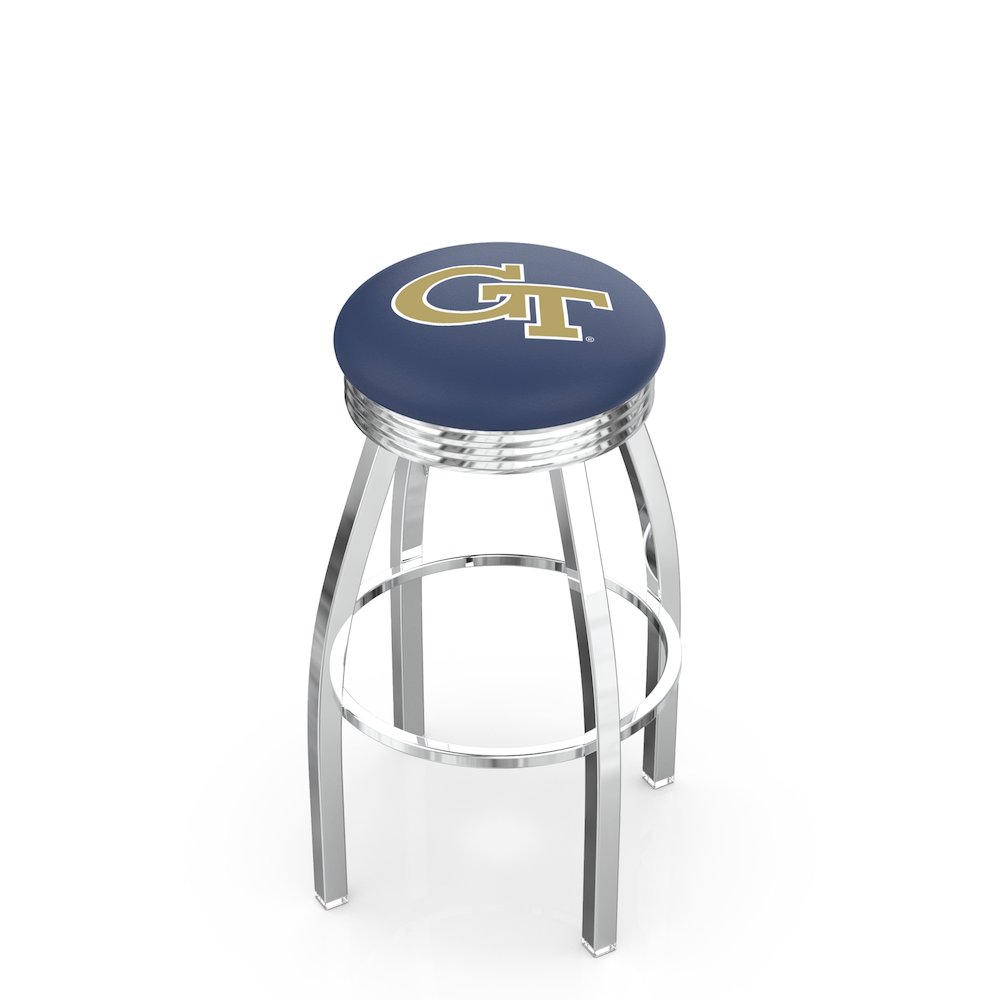 30" L8C3C - Chrome Georgia Tech Swivel Bar Stool with 2.5" Ribbed Accent Ring by Holland Bar Stool Company. Picture 1