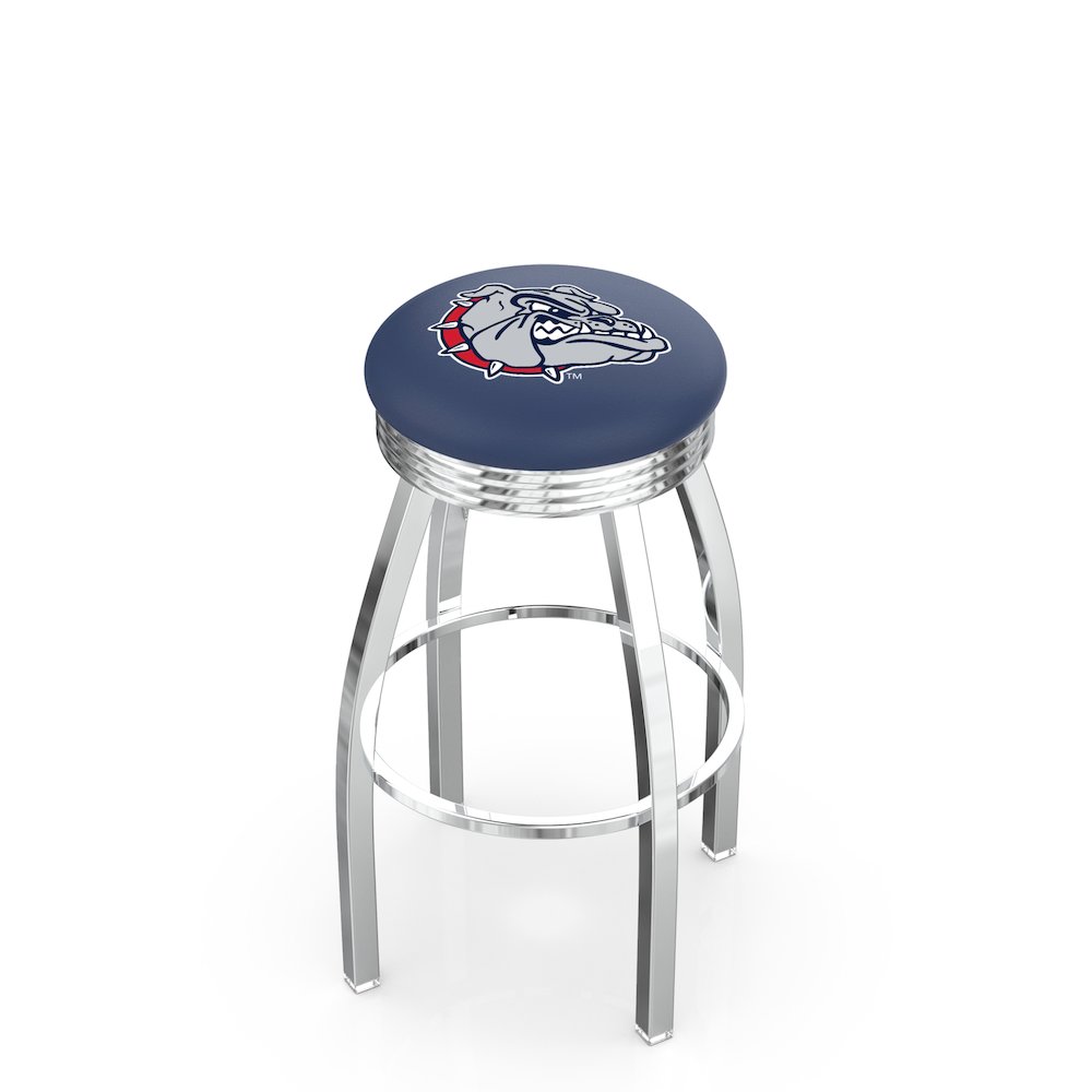 30" L8C3C - Chrome Gonzaga Swivel Bar Stool with 2.5" Ribbed Accent Ring by Holland Bar Stool Company. Picture 1