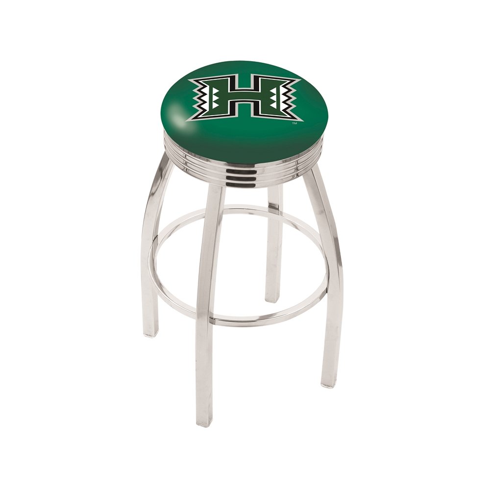 30" L8C3C - Chrome Hawaii Swivel Bar Stool with 2.5" Ribbed Accent Ring by Holland Bar Stool Company. Picture 1