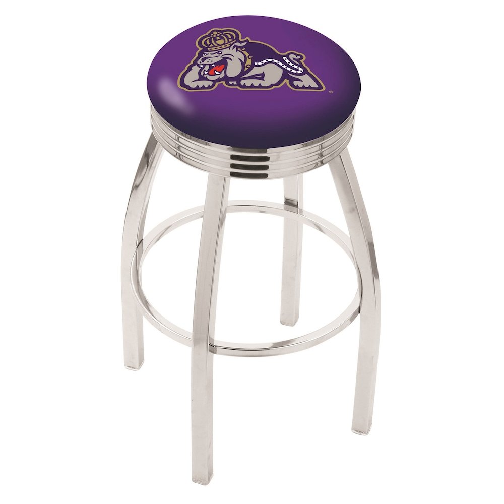 30" L8C3C - Chrome James Madison Swivel Bar Stool with 2.5" Ribbed Accent Ring by Holland Bar Stool Company. Picture 1