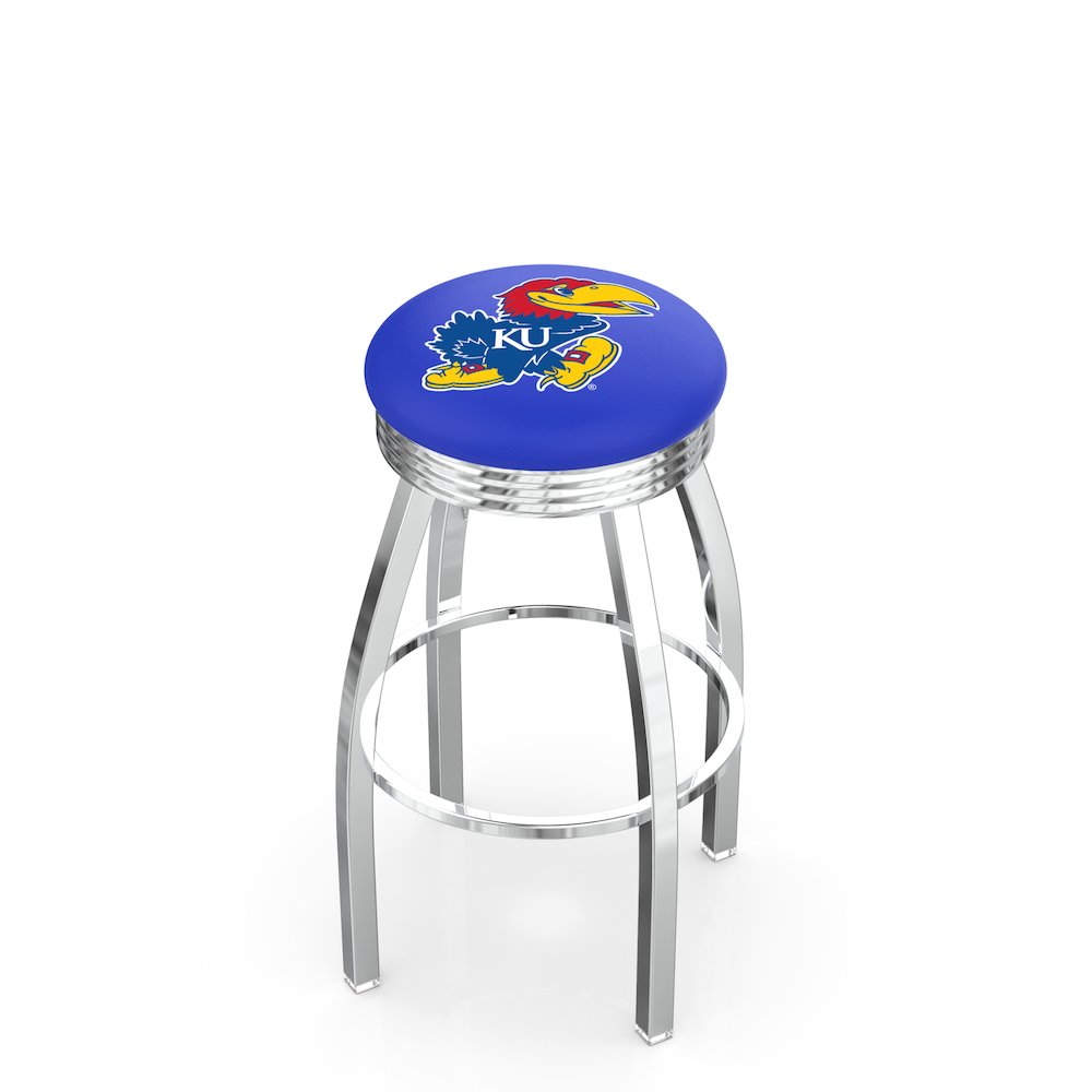 30" L8C3C - Chrome Kansas Swivel Bar Stool with 2.5" Ribbed Accent Ring by Holland Bar Stool Company. Picture 1