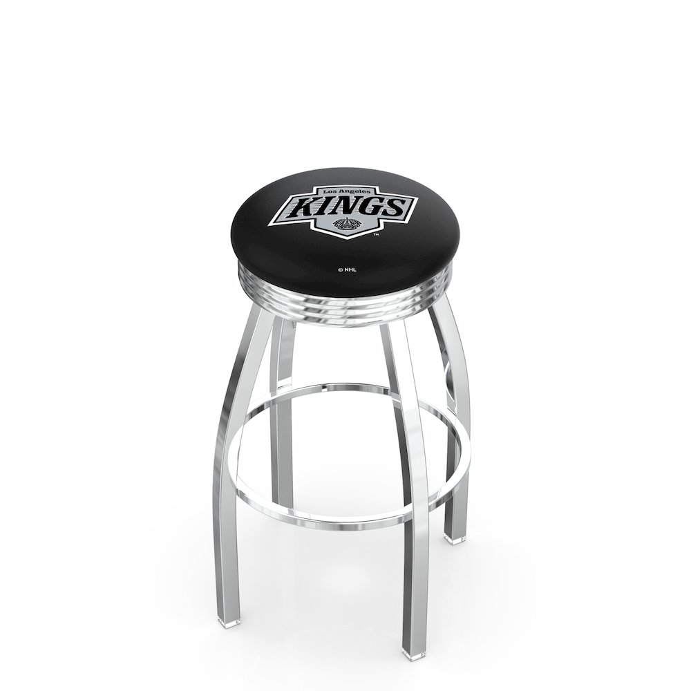 30" L8C3C - Chrome Los Angeles Kings Swivel Bar Stool with 2.5" Ribbed Accent Ring by Holland Bar Stool Company. Picture 1