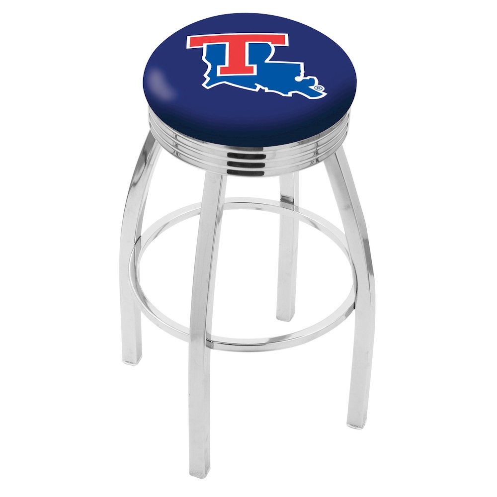 30" L8C3C - Chrome Louisiana Tech Swivel Bar Stool with 2.5" Ribbed Accent Ring by Holland Bar Stool Company. Picture 1