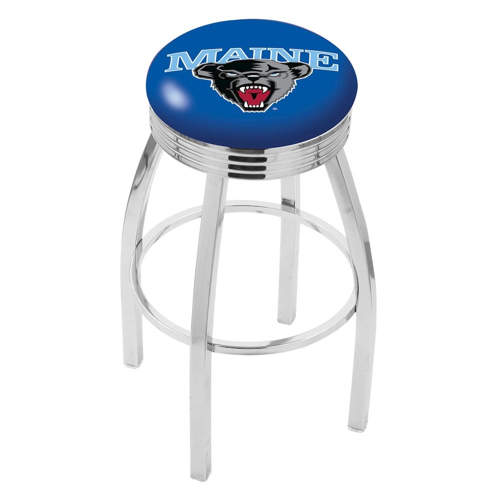 30" L8C3C - Chrome Maine Swivel Bar Stool with 2.5" Ribbed Accent Ring by Holland Bar Stool Company. Picture 1