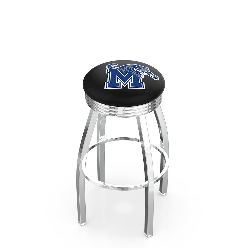 30" L8C3C - Chrome Memphis Swivel Bar Stool with 2.5" Ribbed Accent Ring by Holland Bar Stool Company. Picture 1