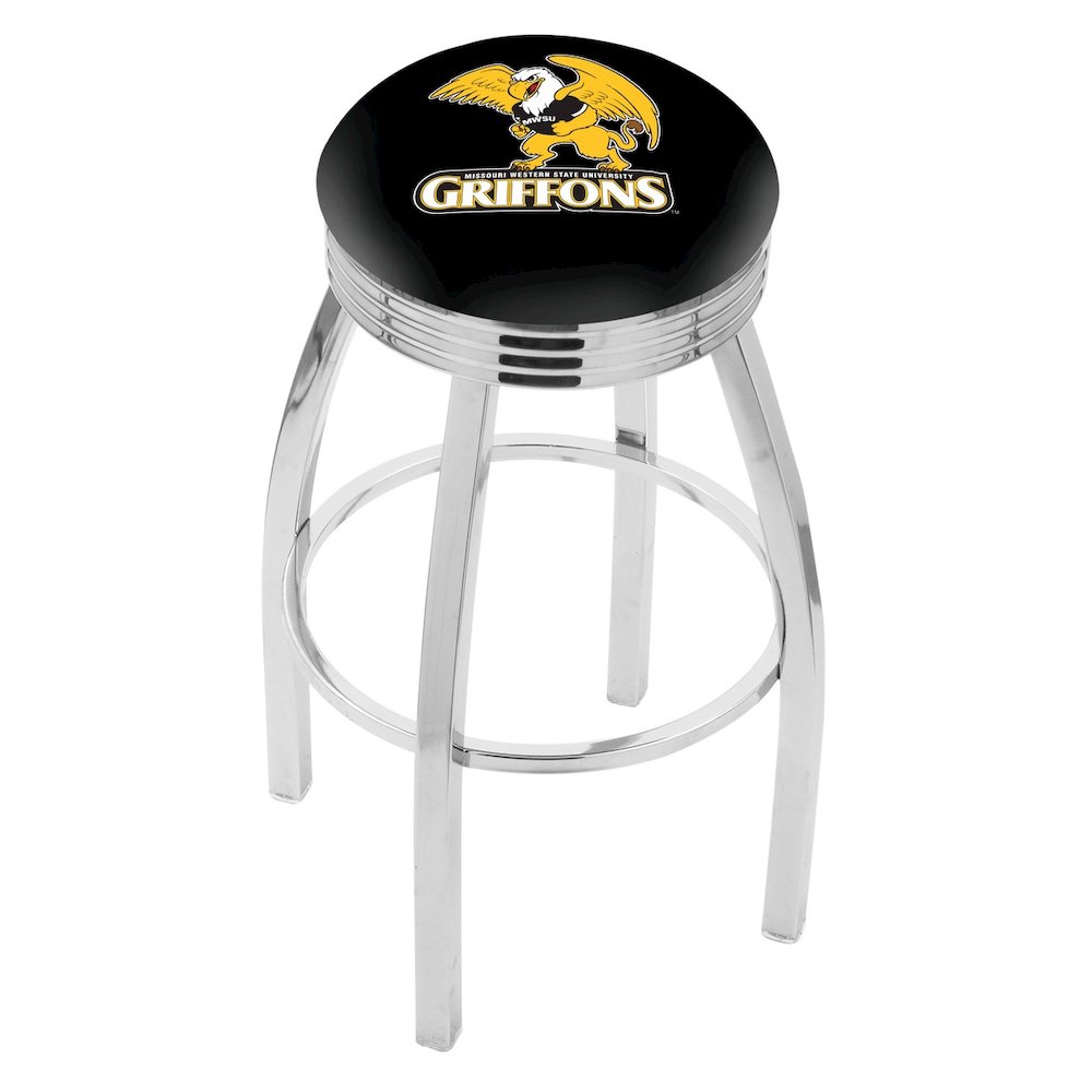 30" L8C3C - Chrome Missouri Western State Swivel Bar Stool with 2.5" Ribbed Accent Ring by Holland Bar Stool Company. Picture 1