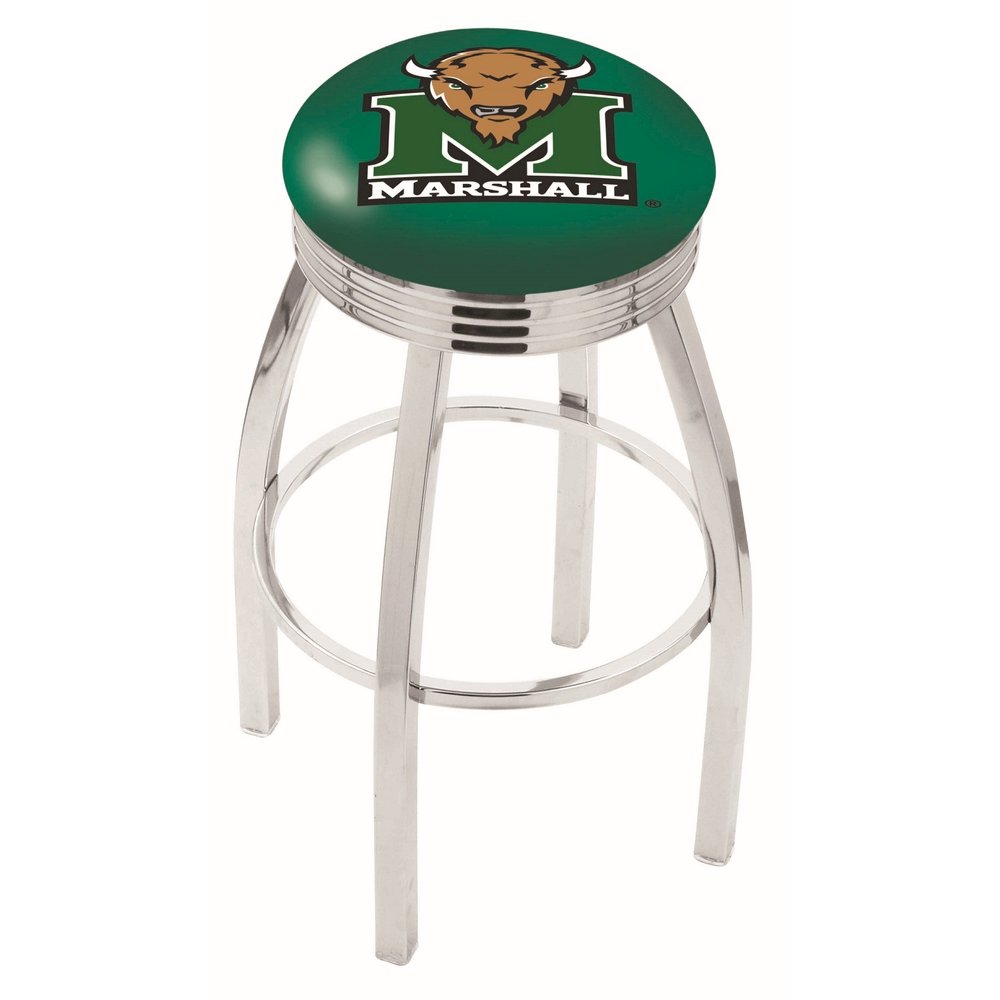30" L8C3C - Chrome Marshall Swivel Bar Stool with 2.5" Ribbed Accent Ring by Holland Bar Stool Company. Picture 1