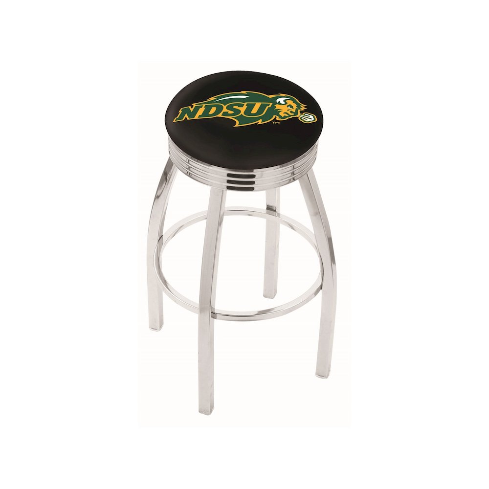 30" L8C3C - Chrome North Dakota State Swivel Bar Stool with 2.5" Ribbed Accent Ring by Holland Bar Stool Company. Picture 1