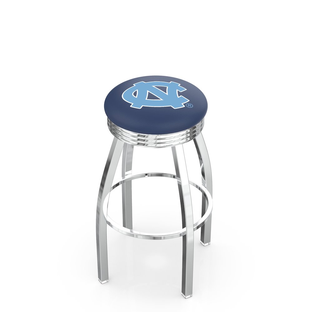 30" L8C3C - Chrome North Carolina Swivel Bar Stool with 2.5" Ribbed Accent Ring by Holland Bar Stool Company. Picture 1