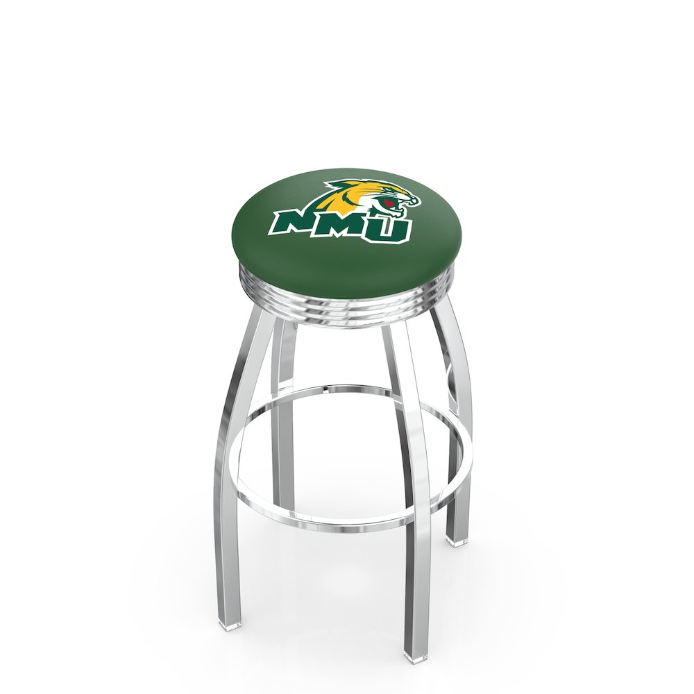 30" L8C3C - Chrome Northern Michigan Swivel Bar Stool with 2.5" Ribbed Accent Ring by Holland Bar Stool Company. Picture 1