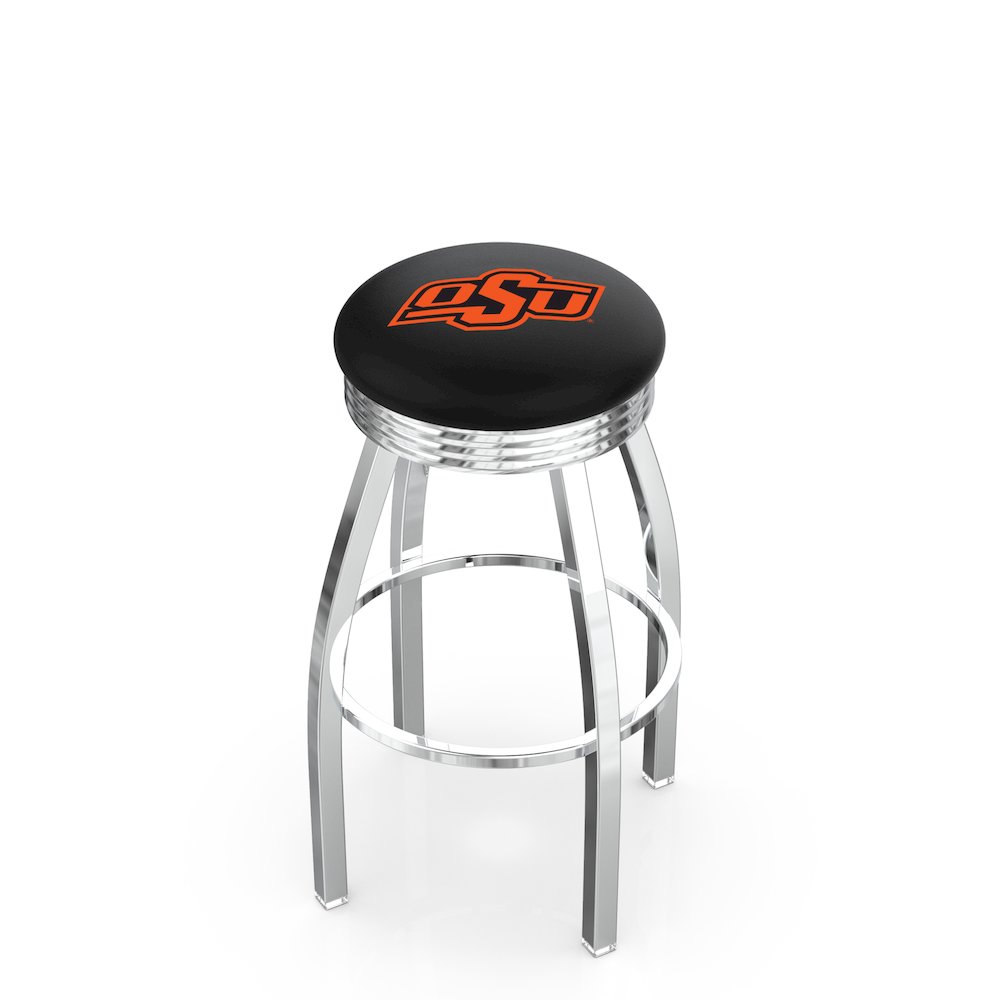 30" L8C3C - Chrome Oklahoma State Swivel Bar Stool with 2.5" Ribbed Accent Ring by Holland Bar Stool Company. Picture 1