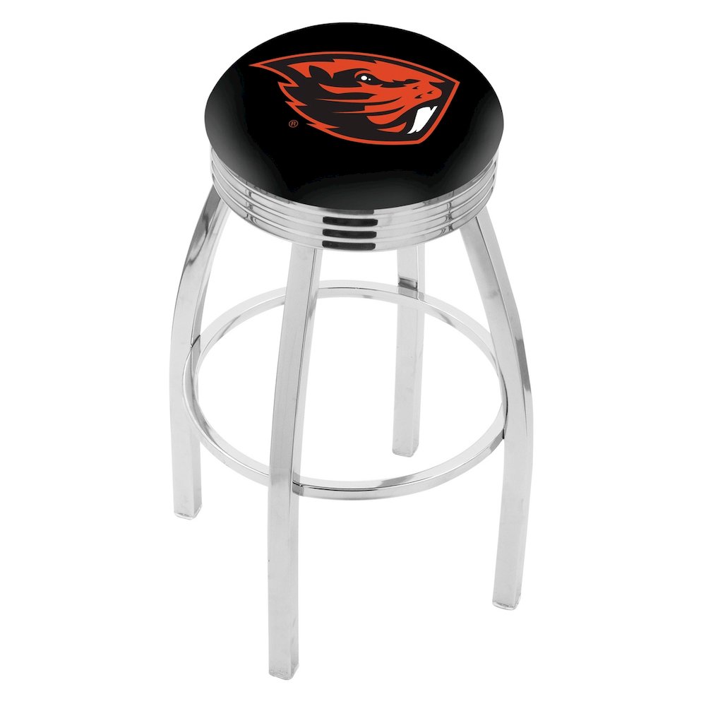 30" L8C3C - Chrome Oregon State Swivel Bar Stool with 2.5" Ribbed Accent Ring by Holland Bar Stool Company. Picture 1