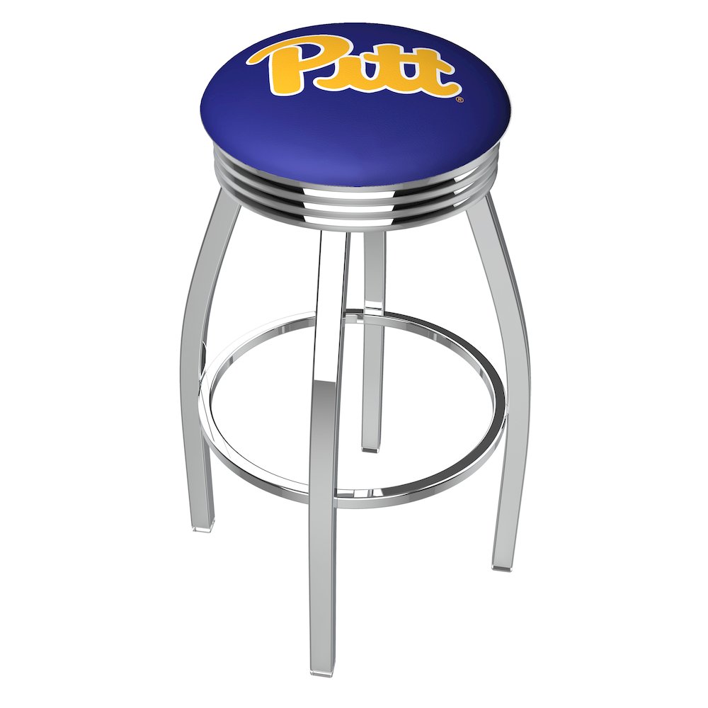 30" L8C3C - Chrome Pitt Swivel Bar Stool with 2.5" Ribbed Accent Ring by Holland Bar Stool Company. Picture 1