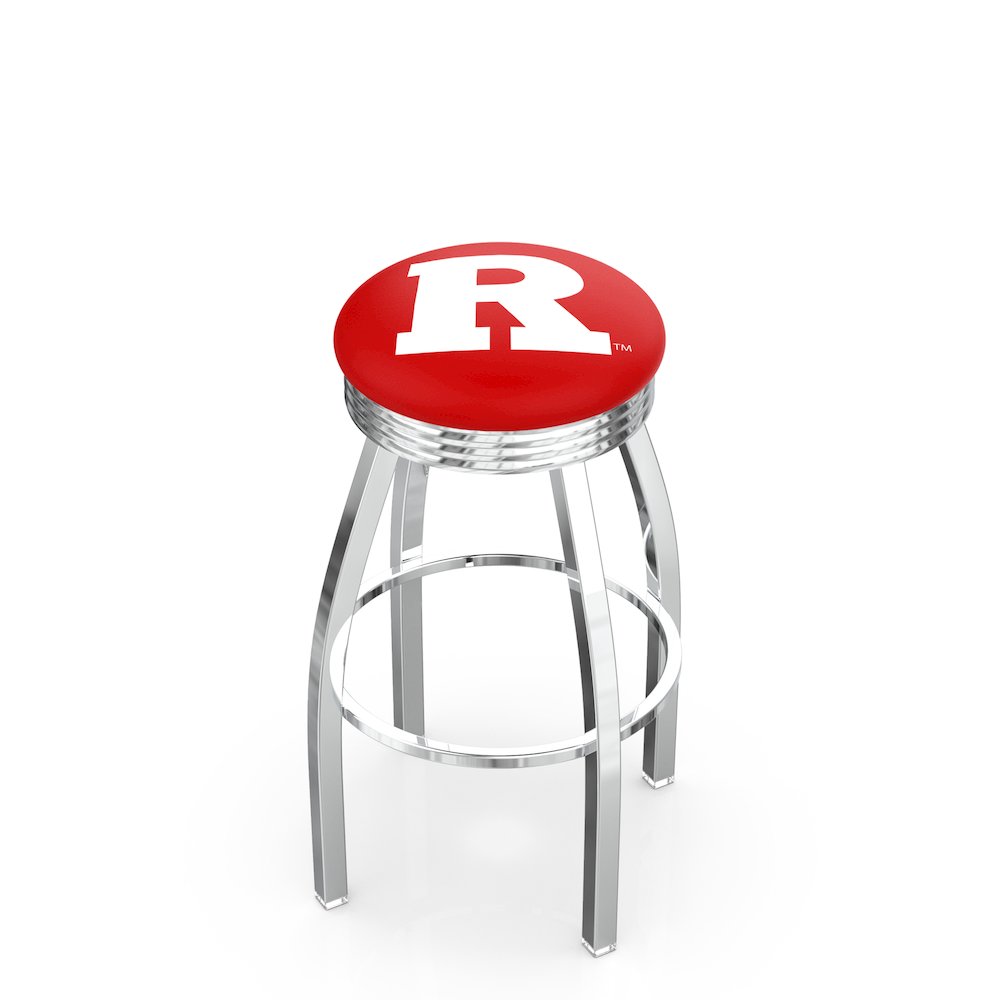 30" L8C3C - Chrome Rutgers Swivel Bar Stool with 2.5" Ribbed Accent Ring by Holland Bar Stool Company. Picture 1