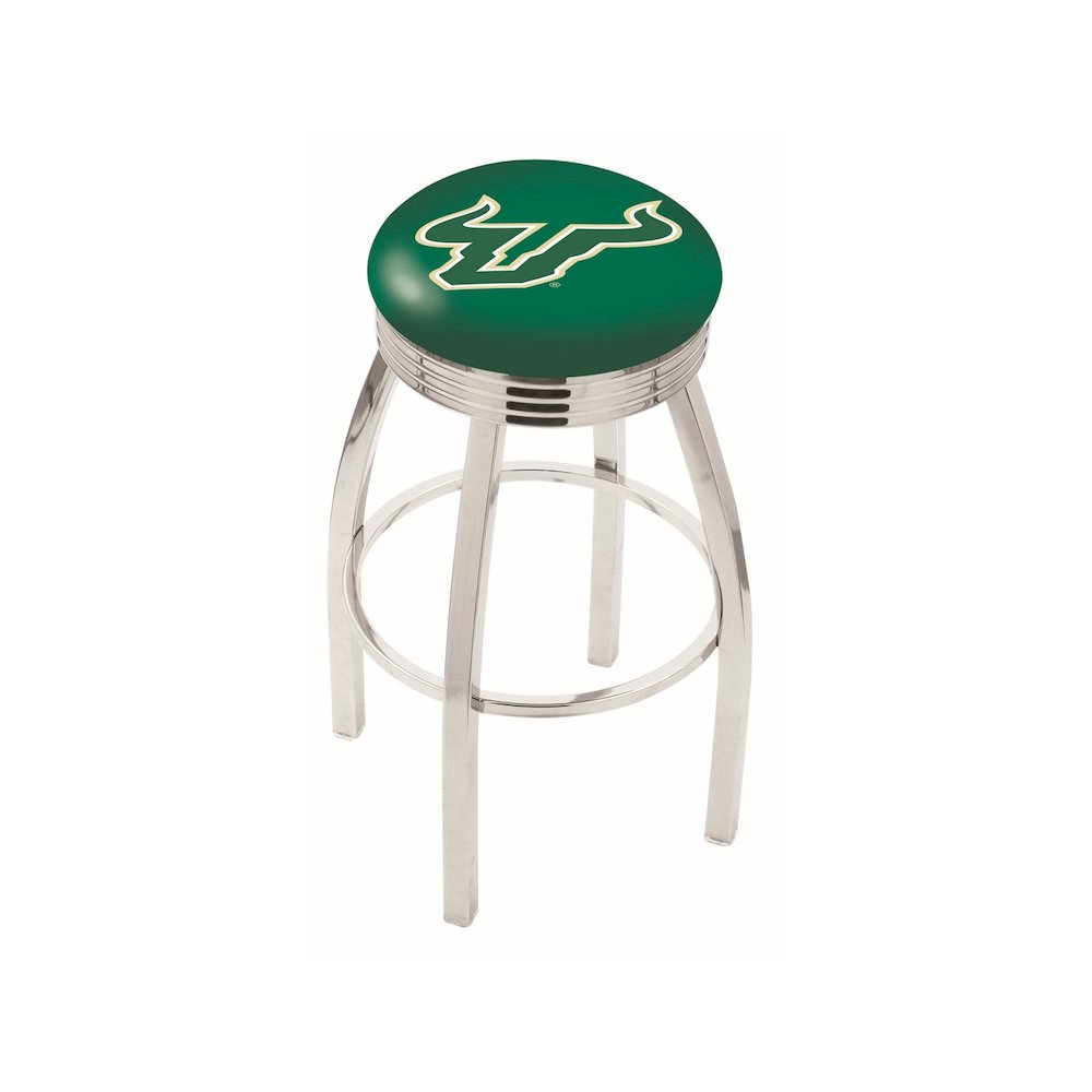 30" L8C3C - Chrome South Florida Swivel Bar Stool with 2.5" Ribbed Accent Ring by Holland Bar Stool Company. Picture 1