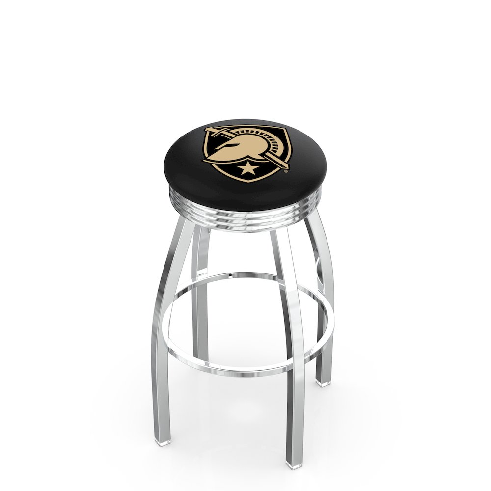 30" L8C3C - Chrome US Military Academy (ARMY) Swivel Bar Stool with 2.5" Ribbed Accent Ring by Holland Bar Stool Company. Picture 1