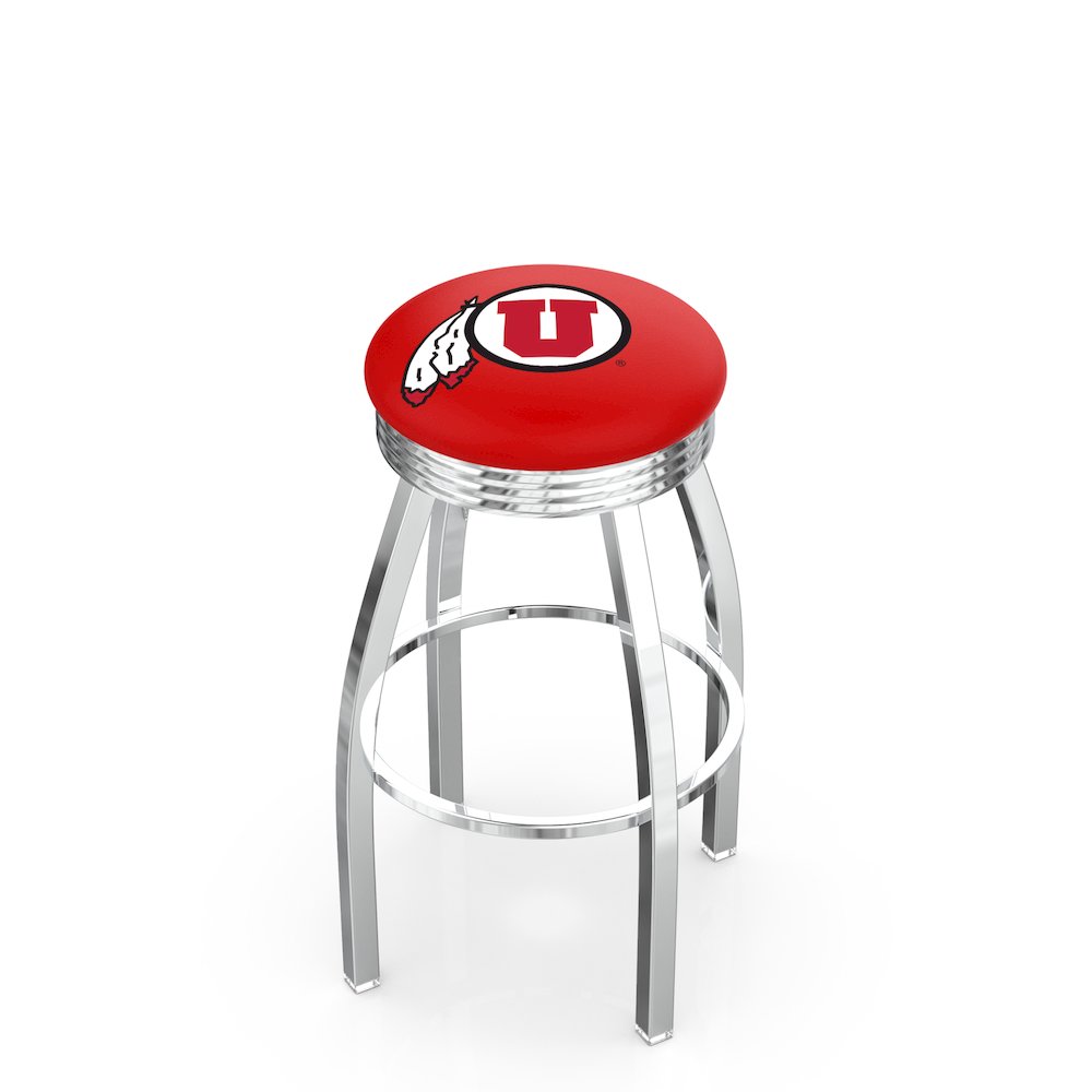 30" L8C3C - Chrome Utah Swivel Bar Stool with 2.5" Ribbed Accent Ring by Holland Bar Stool Company. Picture 1