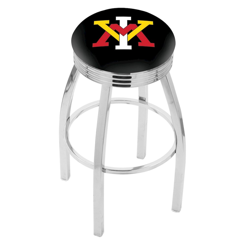 30" L8C3C - Chrome Virginia Military Institute Swivel Bar Stool with 2.5" Ribbed Accent Ring by Holland Bar Stool Company. Picture 1