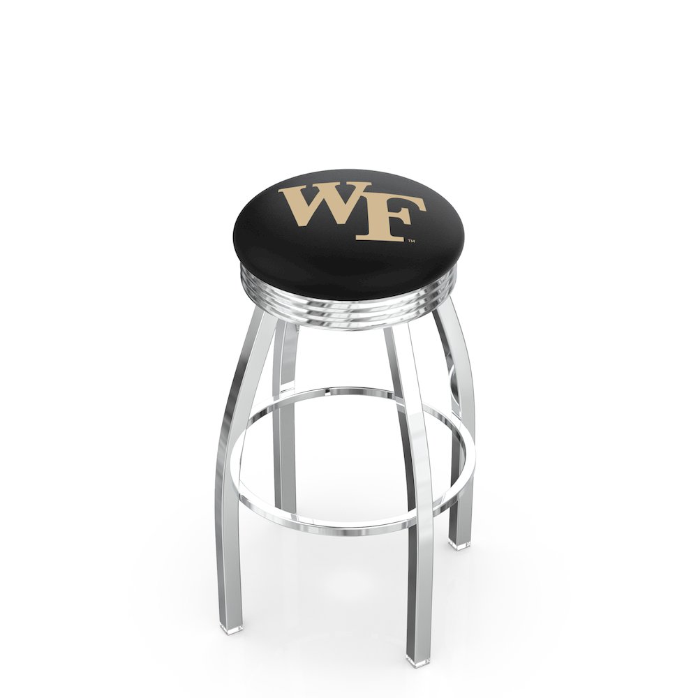 30" L8C3C - Chrome Wake Forest Swivel Bar Stool with 2.5" Ribbed Accent Ring by Holland Bar Stool Company. Picture 1