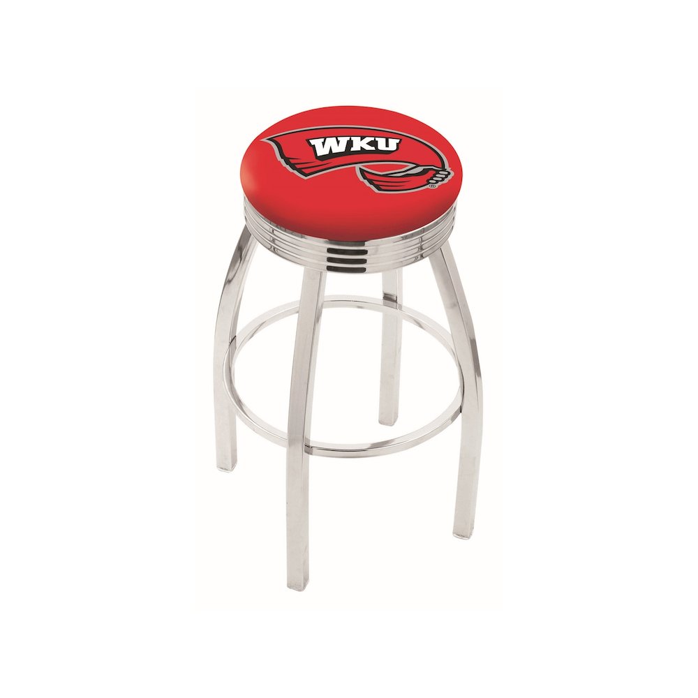 30" L8C3C - Chrome Western Kentucky Swivel Bar Stool with 2.5" Ribbed Accent Ring by Holland Bar Stool Company. Picture 1