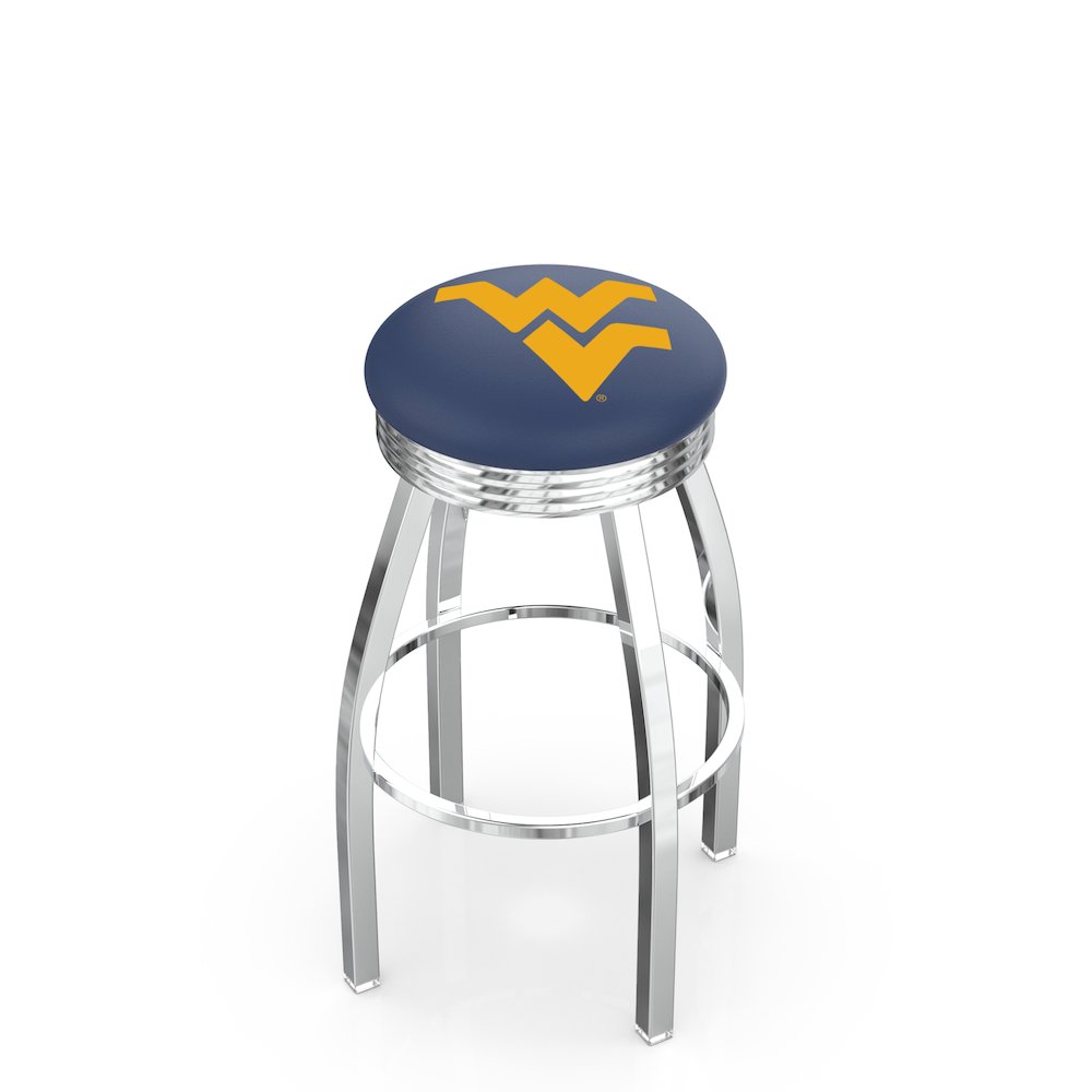30" L8C3C - Chrome West Virginia Swivel Bar Stool with 2.5" Ribbed Accent Ring by Holland Bar Stool Company. Picture 1