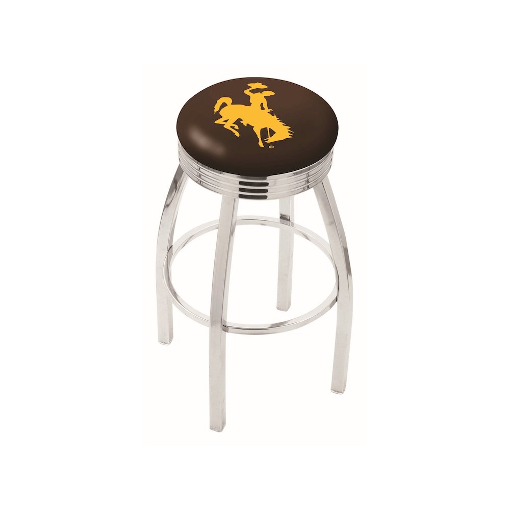 30" L8C3C - Chrome Wyoming Swivel Bar Stool with 2.5" Ribbed Accent Ring by Holland Bar Stool Company. Picture 1