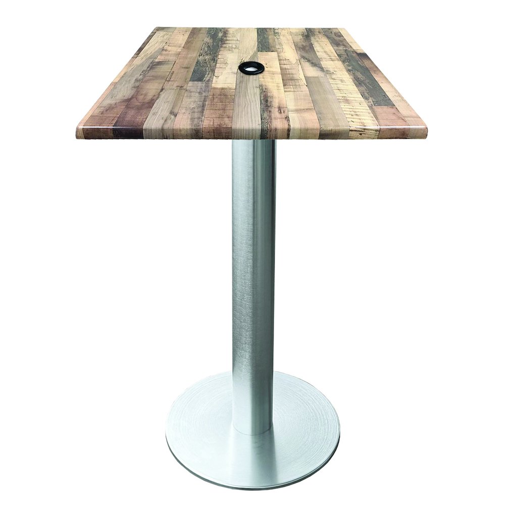 All-Season Table with 36" x 36" Square Rustic Top with Umbrella Hole. Picture 1