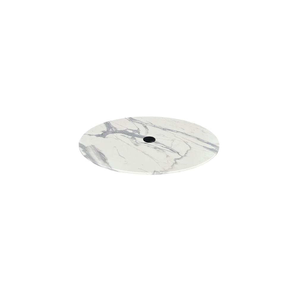 36" Diameter White Marble, Indoor/Outdoor All-Season EuroSlim Table Top with Umbrella Hole. Picture 1