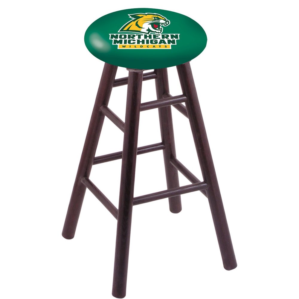 Oak Extra Tall Bar Stool in Dark Cherry Finish with Northern Michigan Seat. Picture 1