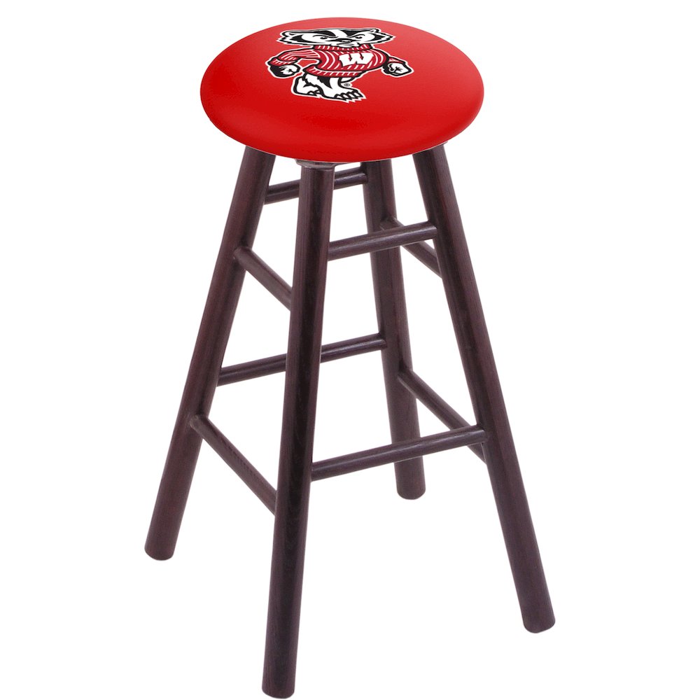 Oak Extra Tall Bar Stool in Dark Cherry Finish with Wisconsin "Badger" Seat. Picture 1