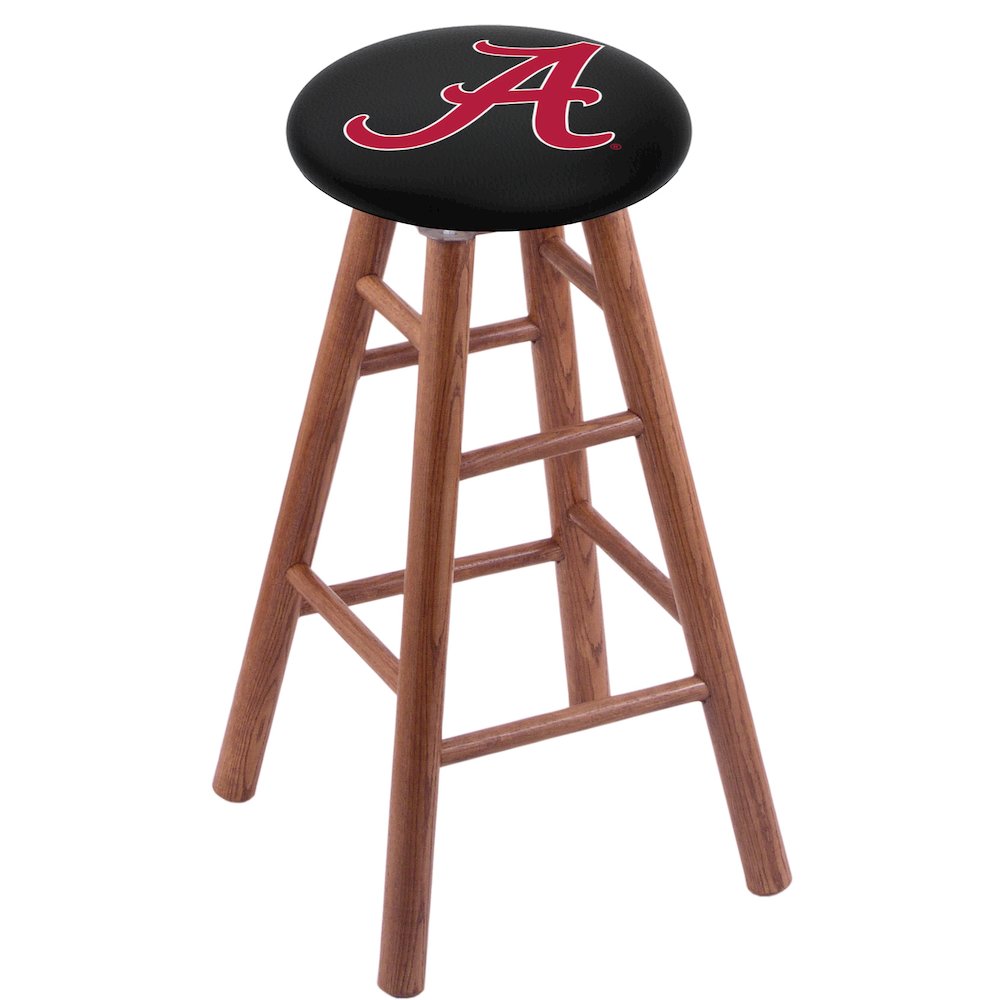 Oak Extra Tall Bar Stool in Medium Finish with Alabama Seat. Picture 1