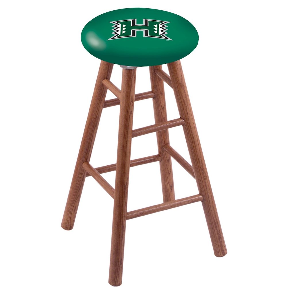 Oak Extra Tall Bar Stool in Medium Finish with Hawaii Seat. Picture 1
