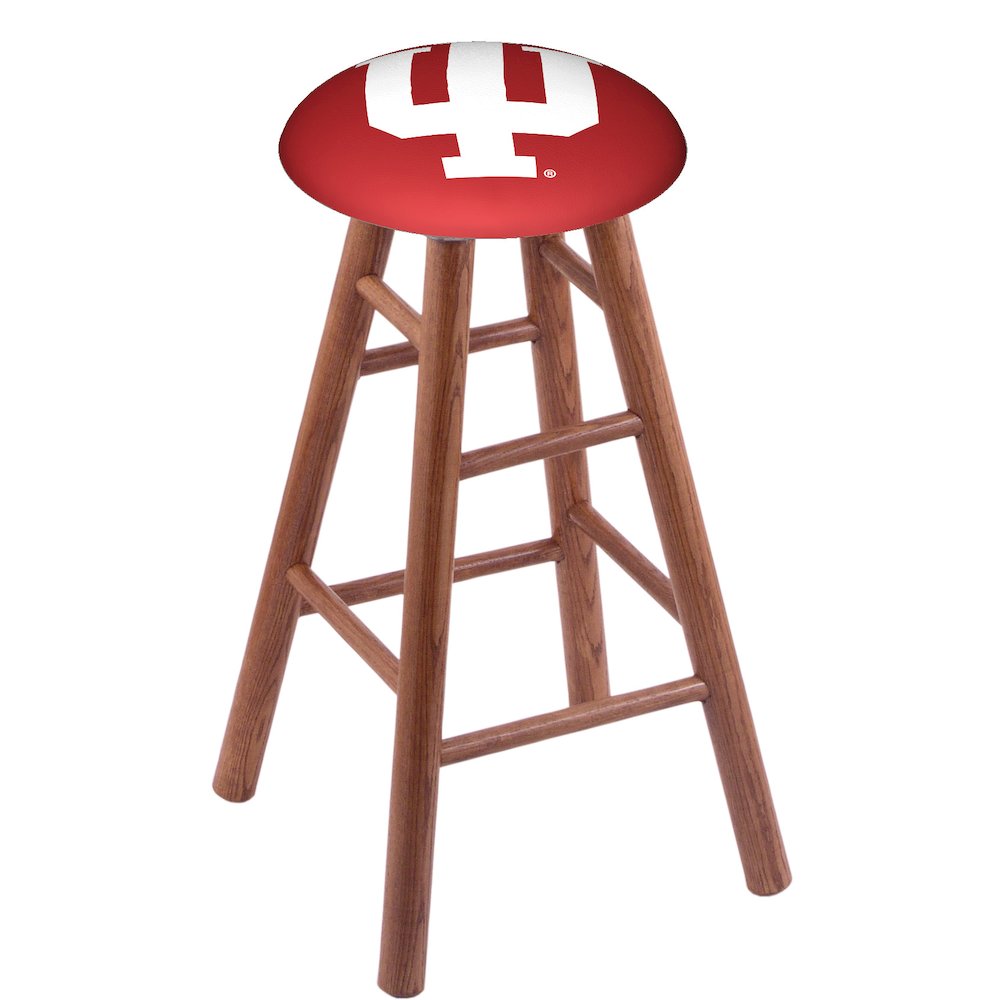 Oak Extra Tall Bar Stool in Medium Finish with Indiana Seat. Picture 1