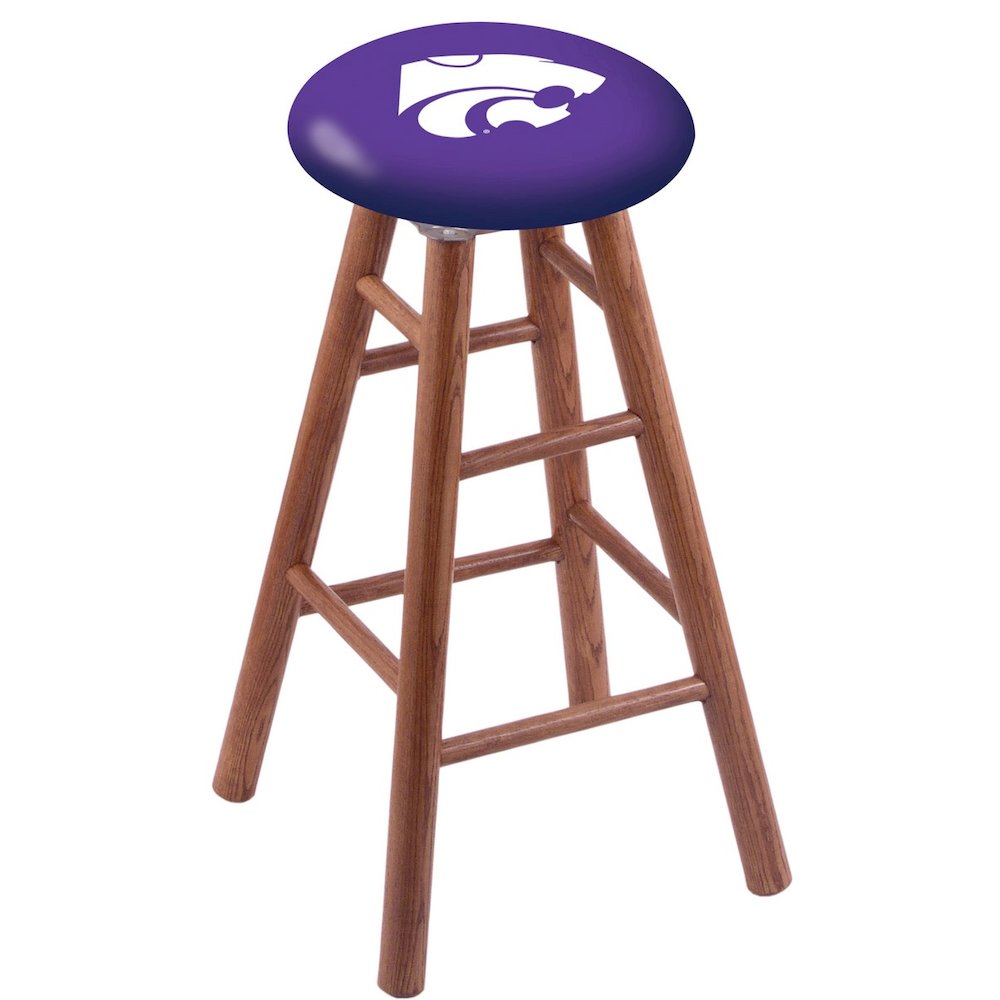 Oak Extra Tall Bar Stool in Medium Finish with Kansas State Seat. Picture 1