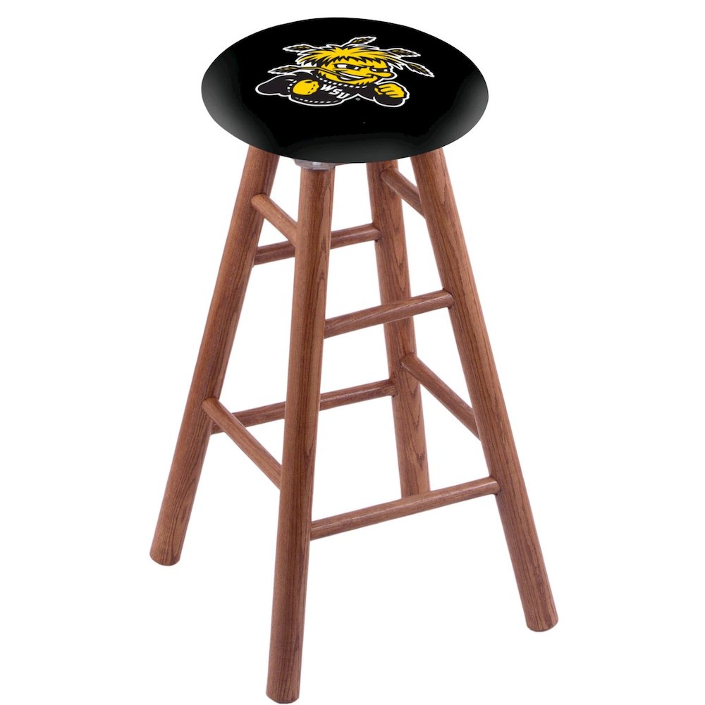 Oak Bar Stool in Medium Finish with Wichita State Seat. Picture 1