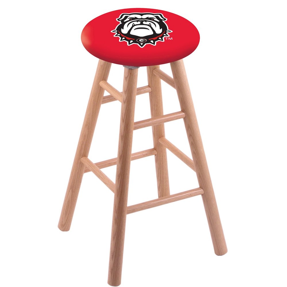 Oak Bar Stool in Natural Finish with Georgia "Bulldog" Seat. Picture 1
